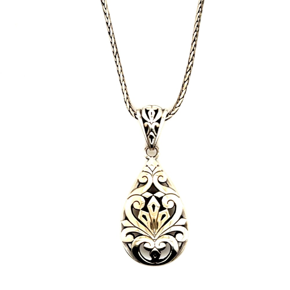 Brighton Silver Tone Teardrop Filigree Scrollwork Pendant Necklace 16-18 Inch